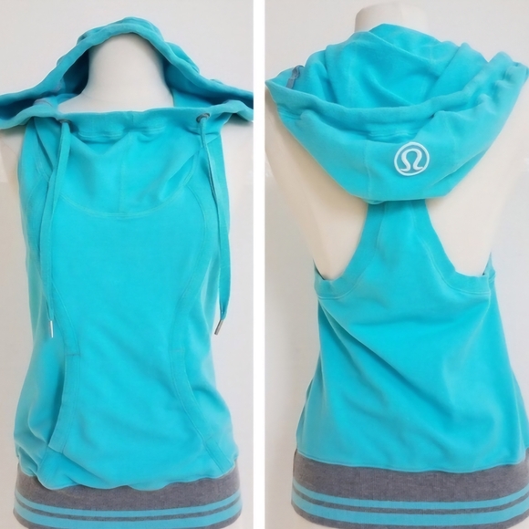 Lululemon Athletica Sz 4 Turquoise Blue Sleeveless Tank Hoodie Sporty&Casual Y2K - Picture 2 of 12